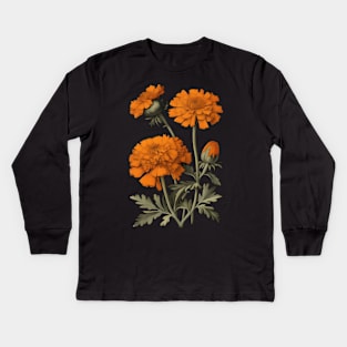 Marigold Flowers Vintage Botanicals Kids Long Sleeve T-Shirt